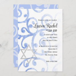 Bat Mitzvah Scroll Patroon Blauwe Uitnodiging