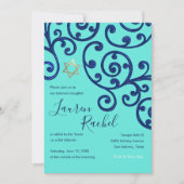 Bat Mitzvah Scroll Patroon Blauwe Uitnodiging (Voorkant)