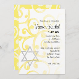 Bat Mitzvah Scroll Patroon Gele uitnodiging