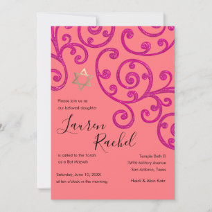 Bat Mitzvah Scroll Patroon Roze uitnodiging
