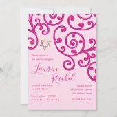 Bat Mitzvah Scroll Patroon Roze uitnodiging (Voorkant)