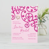 Bat Mitzvah Scroll Patroon Roze uitnodiging (Staand voorkant)