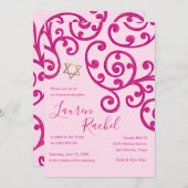 Bat Mitzvah Scroll Patroon Roze uitnodiging (Voorkant / Achterkant)