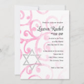 Bat Mitzvah Scroll Patroon Roze uitnodiging (Voorkant)