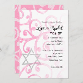 Bat Mitzvah Scroll Patroon Roze uitnodiging