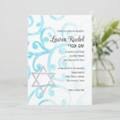Bat Mitzvah Scroll Patroon Turquoise Uitnodiging (Staand voorkant)
