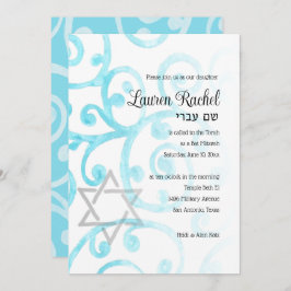 Bat Mitzvah Scroll Patroon Turquoise Uitnodiging