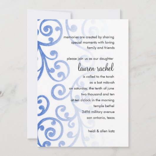 Bat Mitzvah Scroll Pattern Blue Kaart (Voorkant)
