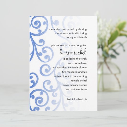 Bat Mitzvah Scroll Pattern Blue Kaart (Staand voorkant)