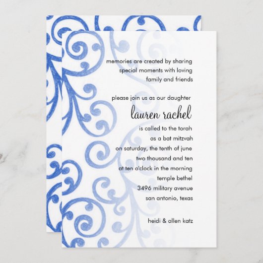 Bat Mitzvah Scroll Pattern Blue Kaart (Voorkant / Achterkant)