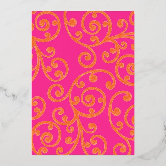 Bat Mitzvah Scroll Pattern Oranje Folie Uitnodiging (Achterkant)