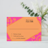 Bat Mitzvah Scroll Pattern Oranje RSVP Kaart (Staand voorkant)