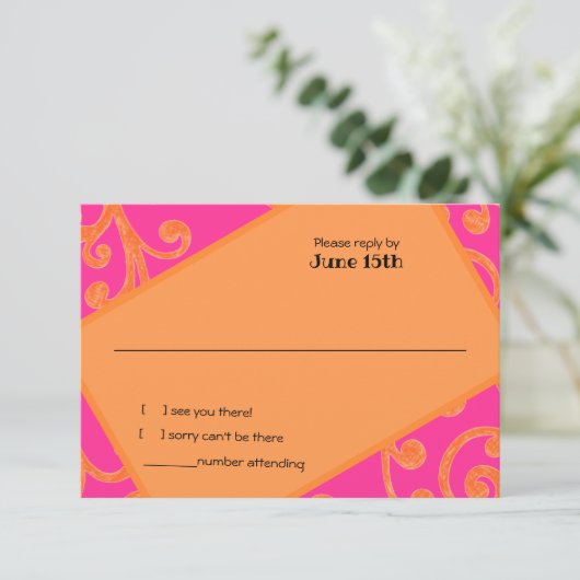 Bat Mitzvah Scroll Pattern Oranje RSVP Kaart (Staand voorkant)