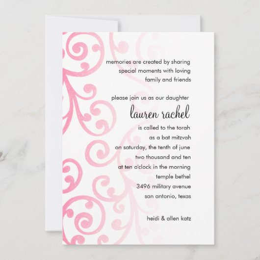 Bat Mitzvah Scroll Pattern Roze Kaart (Voorkant)