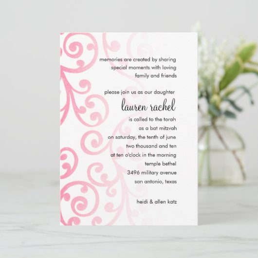 Bat Mitzvah Scroll Pattern Roze Kaart (Staand voorkant)