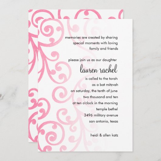 Bat Mitzvah Scroll Pattern Roze Kaart (Voorkant / Achterkant)