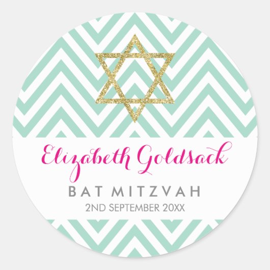 BAT MITZVAH SEAL chevron patroon gouden ster munt Ronde Sticker (Voorkant)