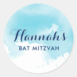BAT MITZVAH SEAL ster modern aqua blauw waterverf Ronde Sticker