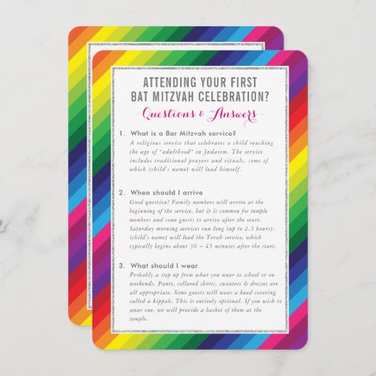 BAT MITZVAH service informatie advies regenboog Kaart (Voorkant / Achterkant)