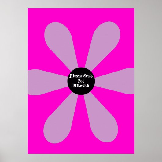 Bat Mitzvah Sign In Board Fun Flower Blue Roze Poster (Voorkant)