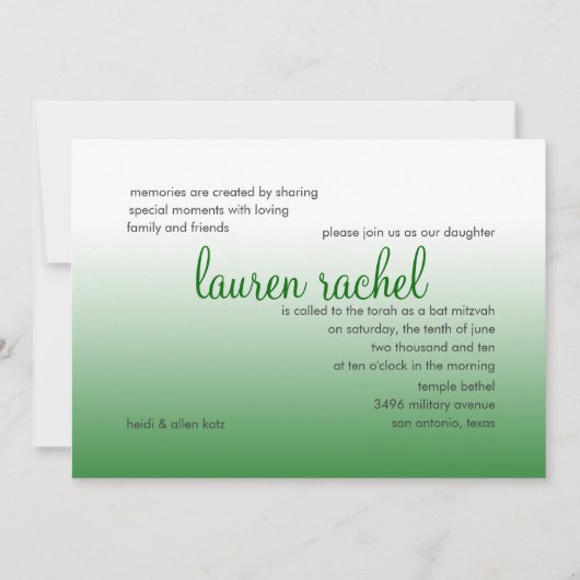 Bat Mitzvah Silver en Green Gradient Kaart (Voorkant)