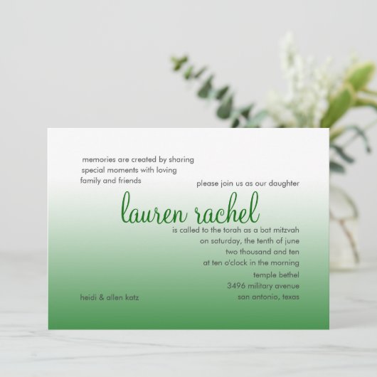 Bat Mitzvah Silver en Green Gradient Kaart (Staand voorkant)