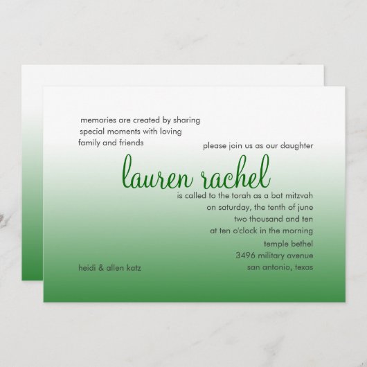 Bat Mitzvah Silver en Green Gradient Kaart (Voorkant / Achterkant)