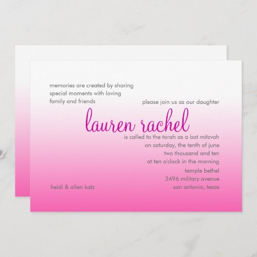 Bat Mitzvah Silver en Roze gradiënt Kaart (Voorkant / Achterkant)