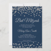 Bat Mitzvah Silver Faux Glitter Confetti Navy Blue Kaart (Voorkant)