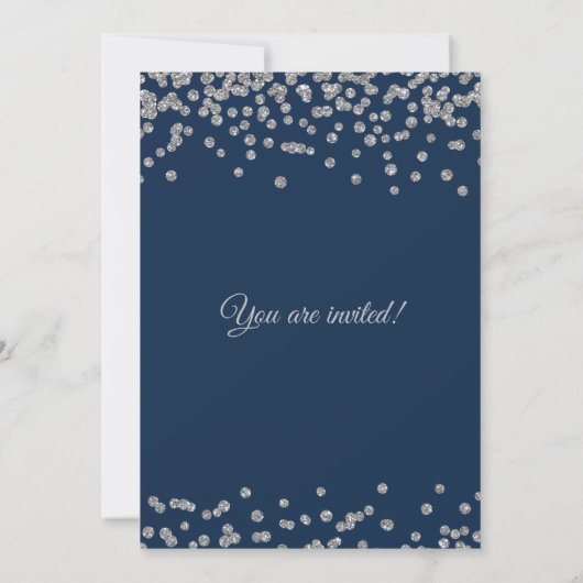 Bat Mitzvah Silver Faux Glitter Confetti Navy Blue Kaart (Achterkant)