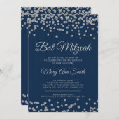 Bat Mitzvah Silver Faux Glitter Confetti Navy Blue Kaart (Voorkant / Achterkant)