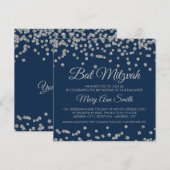 Bat Mitzvah Silver Faux Glitter Confetti Navy Blue Kaart (Voorkant / Achterkant)