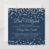 Bat Mitzvah Silver Faux Glitter Confetti Navy Blue Kaart (Voorkant)