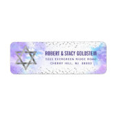 Bat Mitzvah Silver Foil Paarse Waterverf Address Etiket (Voorkant)