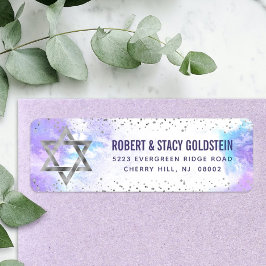 Bat Mitzvah Silver Foil Paarse Waterverf Address Etiket