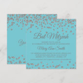Bat Mitzvah Silver Glitter Confetti Robin Egg Blue Kaart (Voorkant / Achterkant)