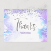 Bat Mitzvah Silver Script Paarse Waterverf Bedankt Briefkaart (Voorkant)