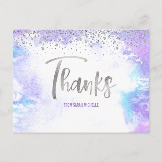 Bat Mitzvah Silver Script Paarse Waterverf Bedankt Briefkaart (Voorkant)