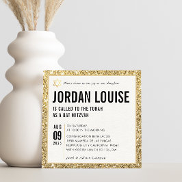 BAT MITZVAH simple modern chic gold glitter Kaart