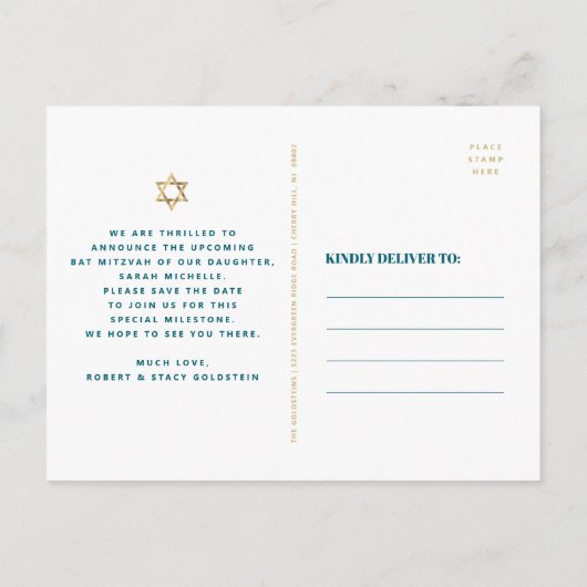 Bat Mitzvah Sla de datum Blauwgroen Ombre Agate Sc Uitnodiging Briefkaart (Achterkant)