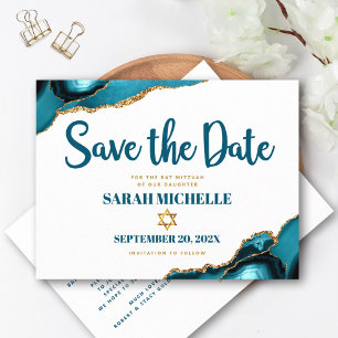 Bat Mitzvah Sla het Date Turquoise Agaat Script op Uitnodiging Briefkaart