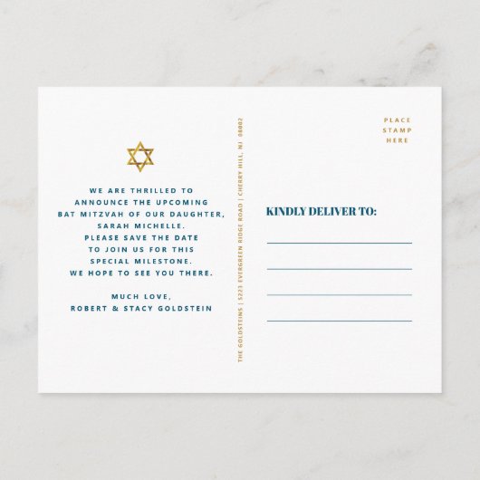 Bat Mitzvah Sla het Date Turquoise Agaat Script op Uitnodiging Briefkaart (Achterkant)