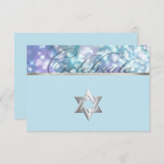 Bat Mitzvah Sparkle Blauw en Paars Kaart (Voorkant / Achterkant)