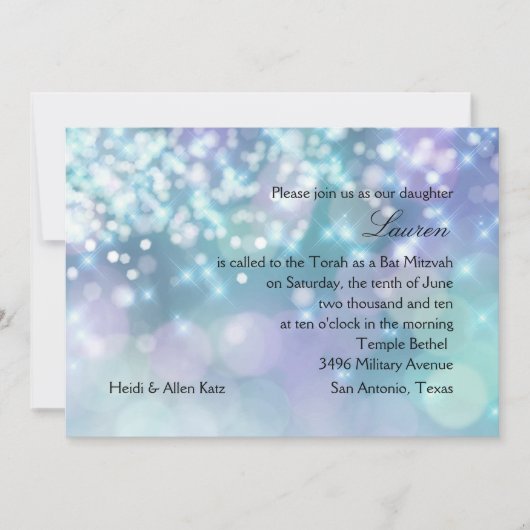 Bat Mitzvah Sparkle Blauw en Paars Kaart (Voorkant)