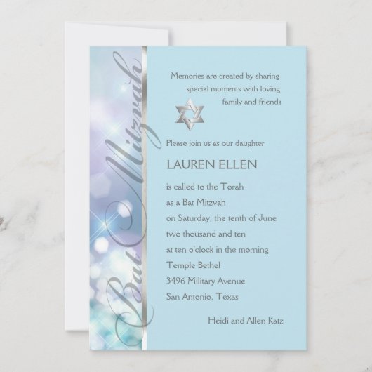 Bat Mitzvah Sparkle Blauw en Paars Kaart (Voorkant)