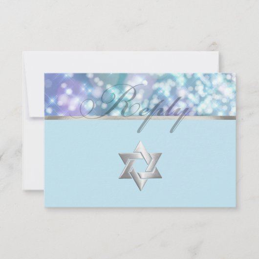 Bat Mitzvah Sparkle Blauw en Paars RSVP Kaartje (Voorkant)
