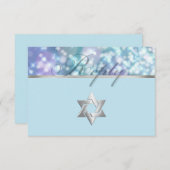 Bat Mitzvah Sparkle Blauw en Paars RSVP Kaartje (Voorkant / Achterkant)