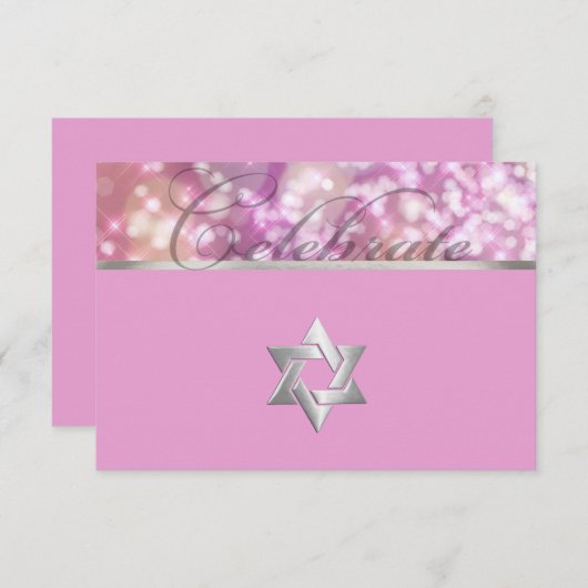 Bat Mitzvah Sparkle Licht Roze Kaart (Voorkant / Achterkant)