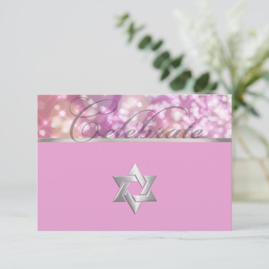 Bat Mitzvah Sparkle Licht Roze Kaart (Staand voorkant)