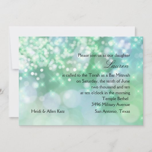 Bat Mitzvah Sparkle Lights Aqua Kaart (Voorkant)